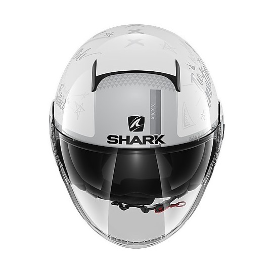 Casque de moto double visière Jet Shark NANO Tribute RM blanc argent