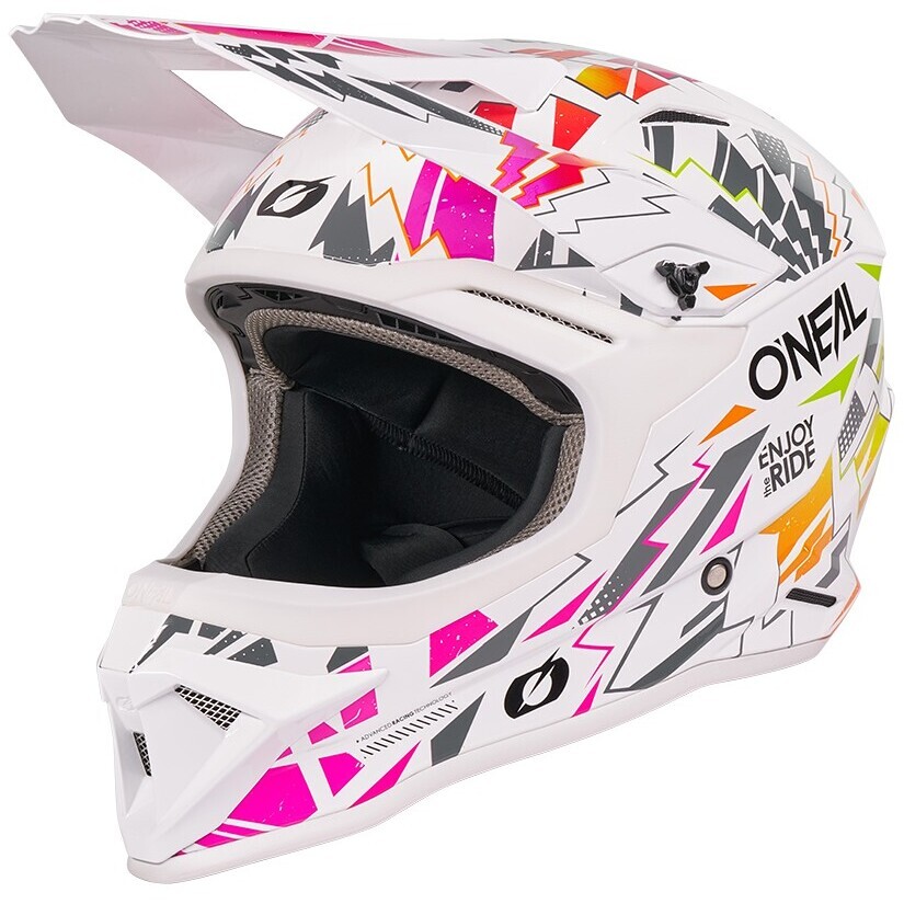 Casque de moto enduro cross Oneal 1SRS STIXX pour enfants, blanc, multicolore