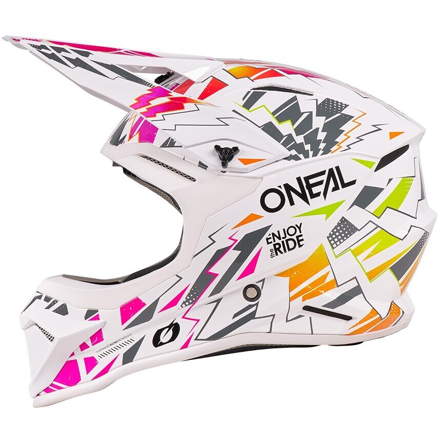 Casque de moto enduro cross Oneal 1SRS STIXX pour enfants, blanc, multicolore