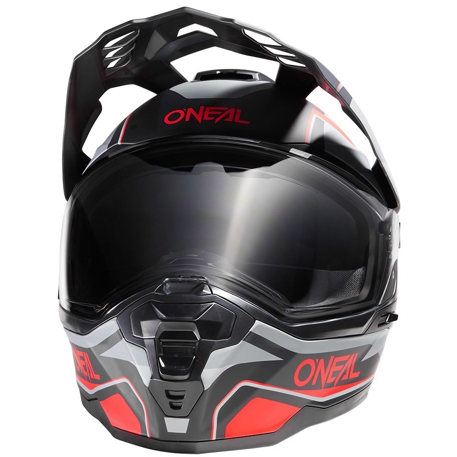 Casque de moto enduro intégral avec visière Oneal D-SRS V.22 noir mat carré noir rouge