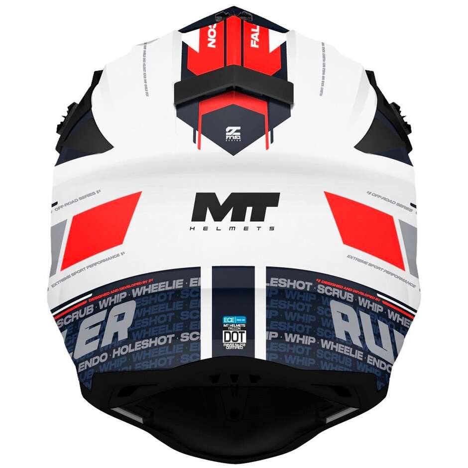 Casque de moto enduro Mt Helmet FALCON S RULER A15 Bleu Blanc Rouge Brillant Cross