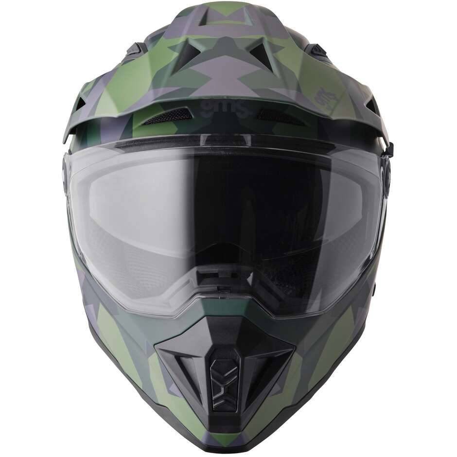 Casque de moto GMS Adventus Camo Adventure vert mat et noir camouflage