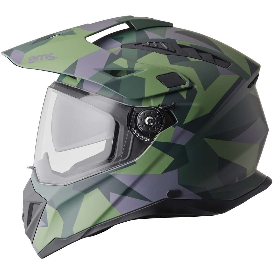Casque de moto GMS Adventus Camo Adventure vert mat et noir camouflage