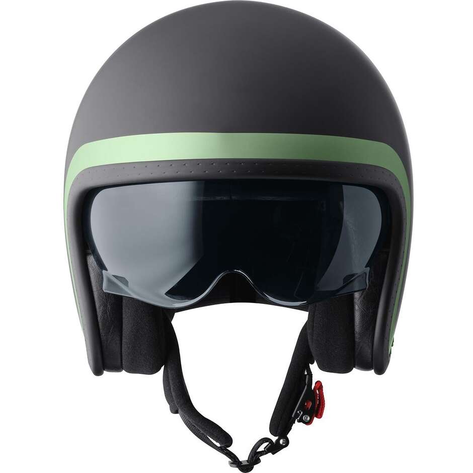 Casque de moto GMS Ride Jet, noir mat, vert foncé
