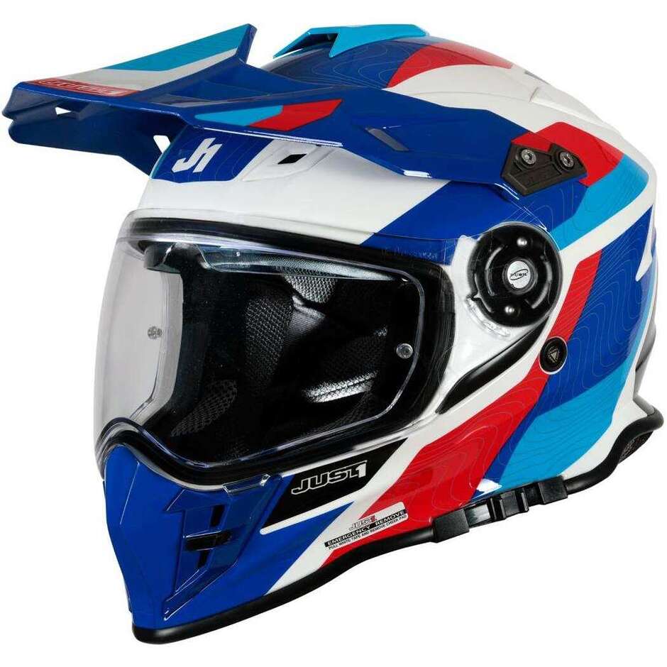 Casque de moto intégral Adventure Just1 J34 Pro Globe Blu Red White