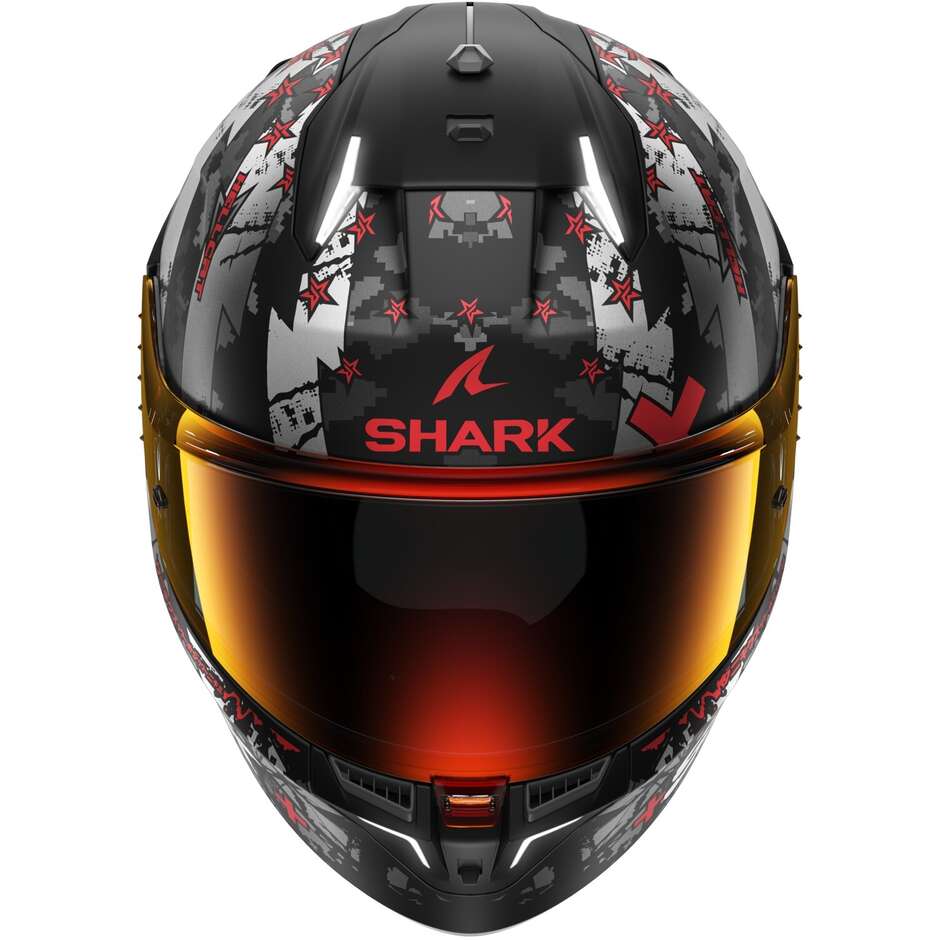 Casque de moto intégral avec LED Shark SKWAL i3 HELLCAT Mat Noir Chrome Rouge