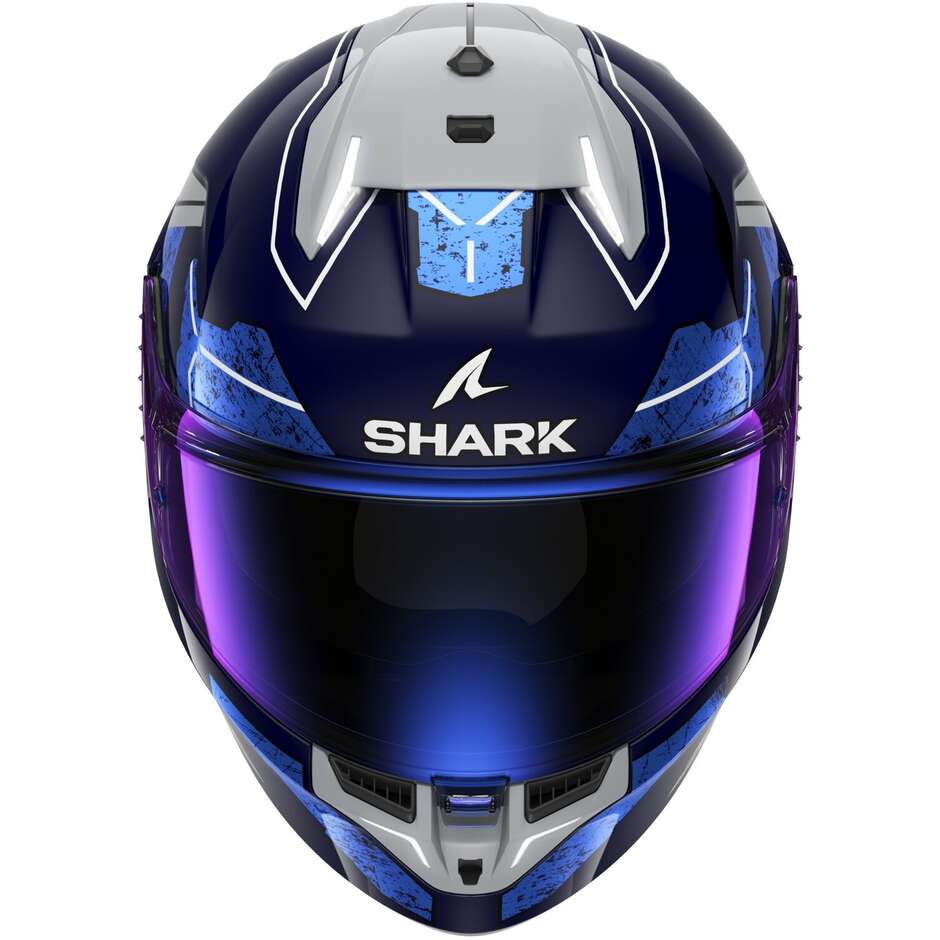 Casque de moto intégral avec LED Shark SKWAL i3 RHAD Bleu Chrome Argent