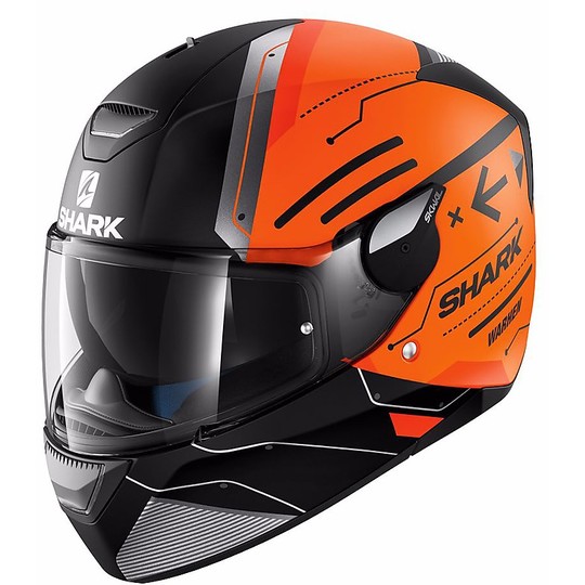 Casque de moto intégral avec Shark LED SKWAL WARHEN Orange Mat Noir