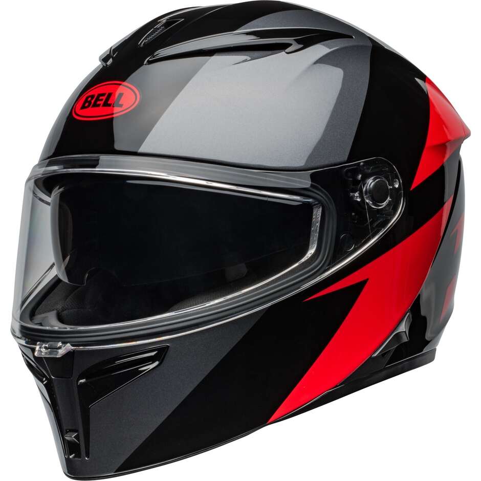 Casque de moto intégral Bell LITHIUM SHEAR gris métallisé rouge