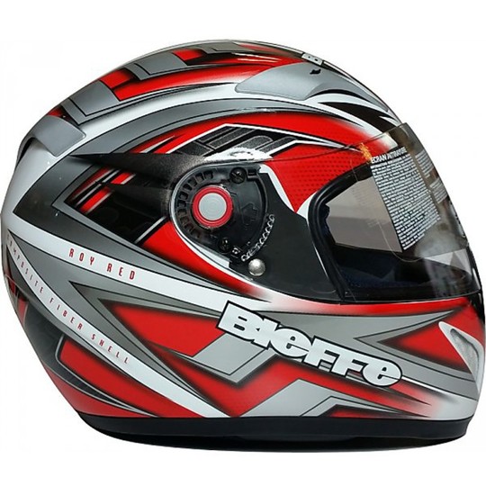 Casque de moto intégral Bieffe en fibre Sintek RY2 noir rouge blanc