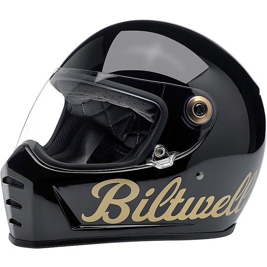 Casque de moto intégral Biltwell Modèle Splitter Lane Factory Black Gold Glossy