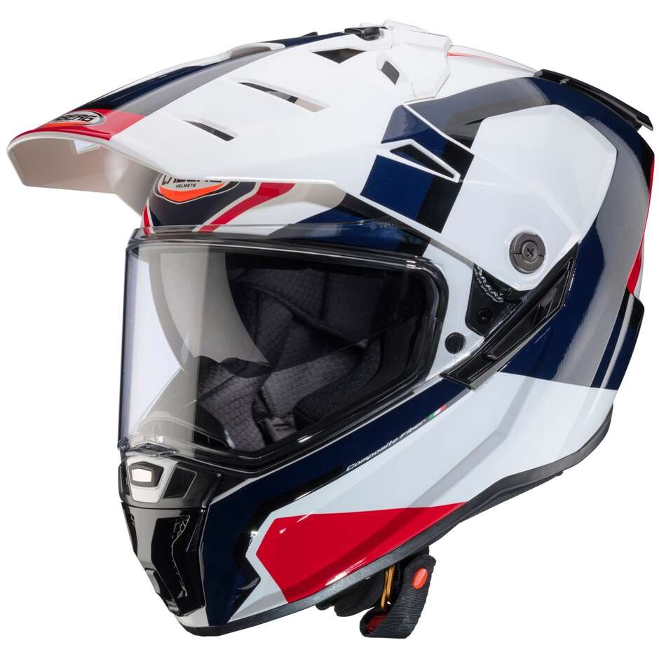 Casque de moto intégral Caberg TANAMI SCRAM Adventure blanc rouge bleu