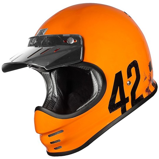 Casque de moto intégral des années 70 origine VIRGO DANNY Orange brillant