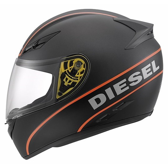 Casque de moto intégral Diesel Full-Jack Multi Logo blanc mat noir orange