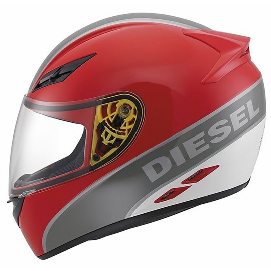 Casque de moto intégral Diesel Full-Jack Multi Logo Rouge Gris Blanc