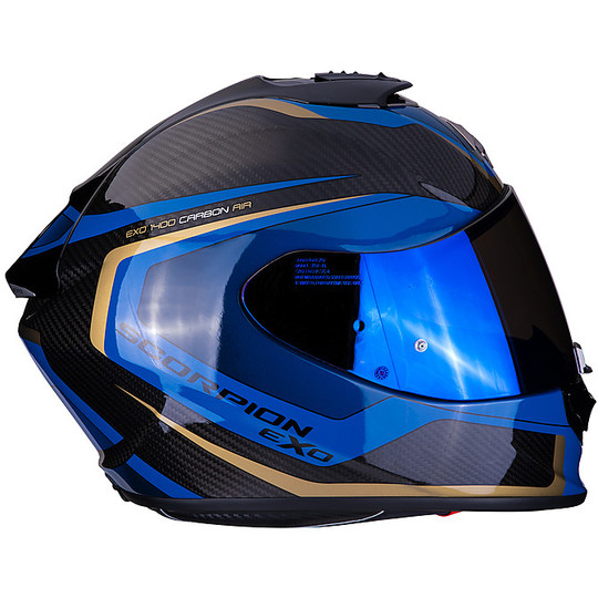 Casque de moto intégral en fibre de scorpion EXO 1400 Carbon Air ESPRIT noir bleu