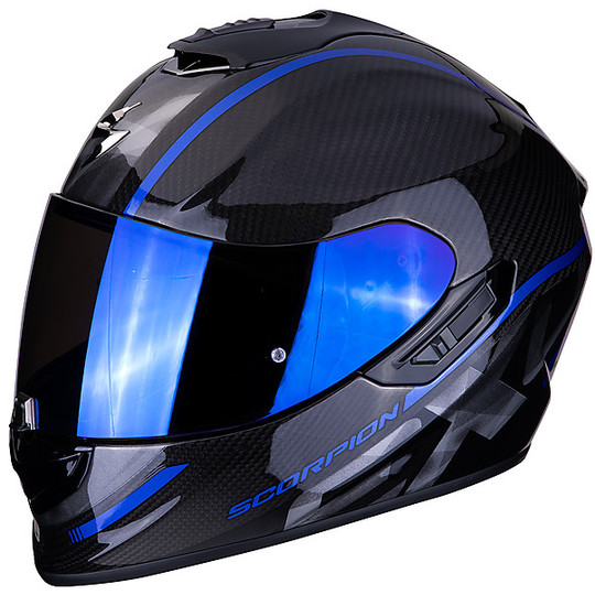 Casque de moto intégral en fibre de scorpion EXO 1400 Carbon Air GRAND bleu