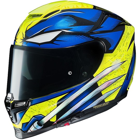Casque de moto intégral en fibre HJC RPHA 70 Marvel WOLVERINE X-MEN MC3H Jaune Bleu