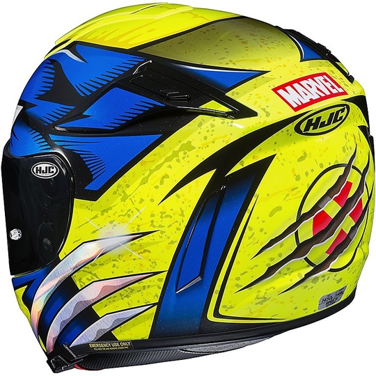 Casque de moto intégral en fibre HJC RPHA 70 Marvel WOLVERINE X-MEN MC3H Jaune Bleu