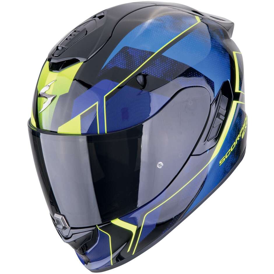 Casque de moto intégral en fibre Scorpion EXO-1400 EVO II AIR INTENSIO noir bleu