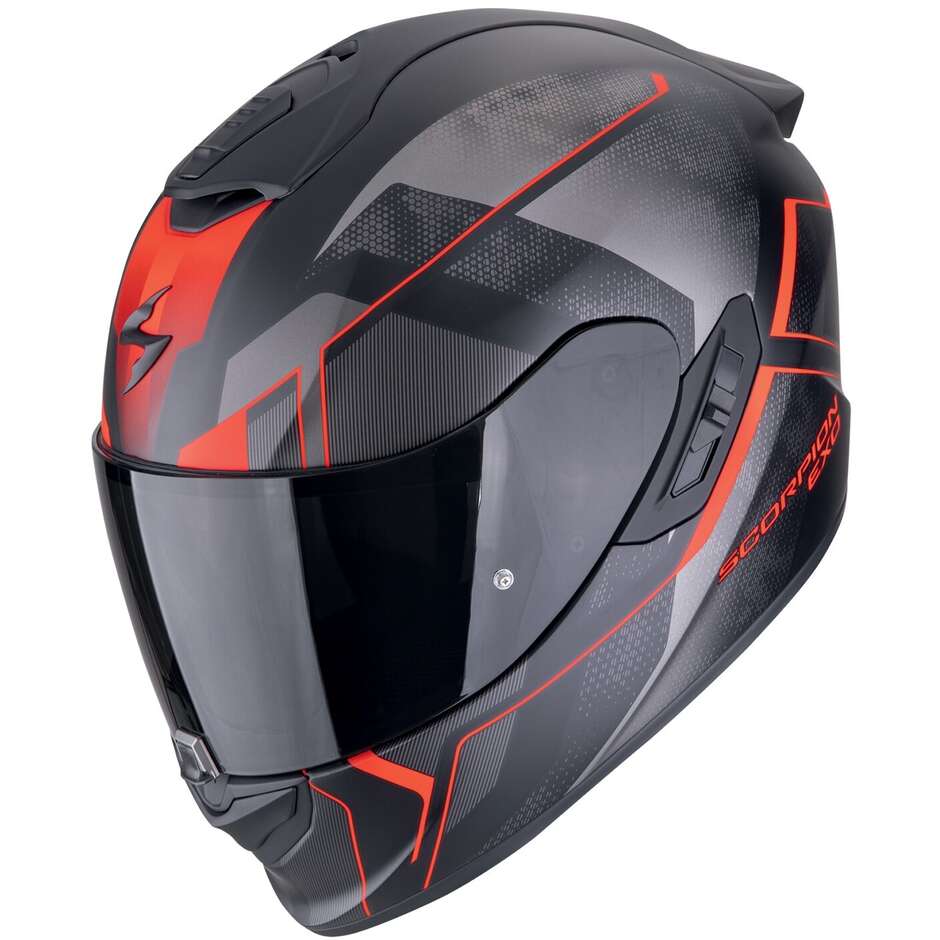 Casque de moto intégral en fibre Scorpion EXO-1400 EVO II AIR INTENSIO Noir Mat Rouge