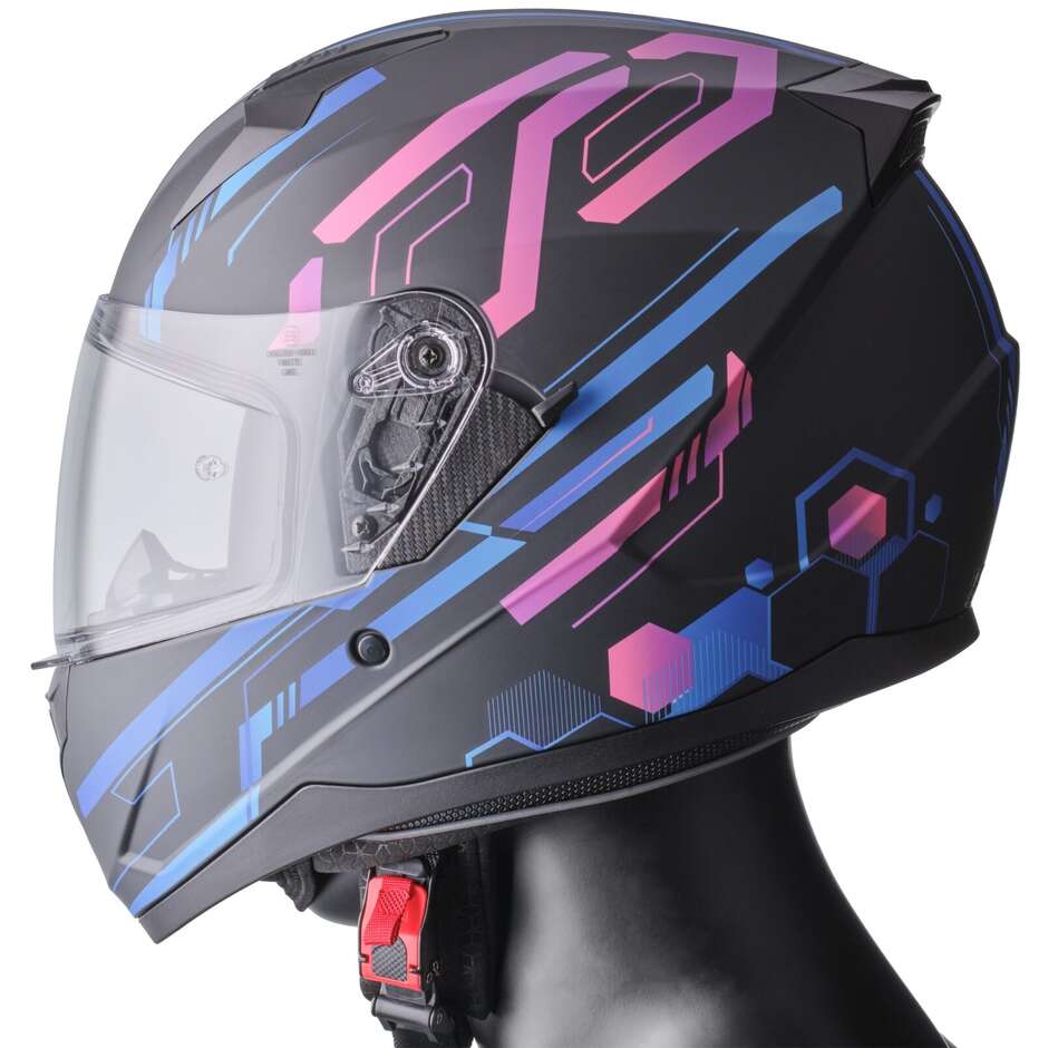 Casque de moto intégral Gms Hexago Graphic bleu violet