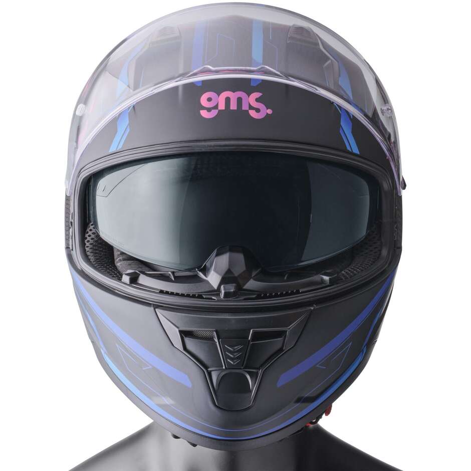 Casque de moto intégral Gms Hexago Graphic bleu violet