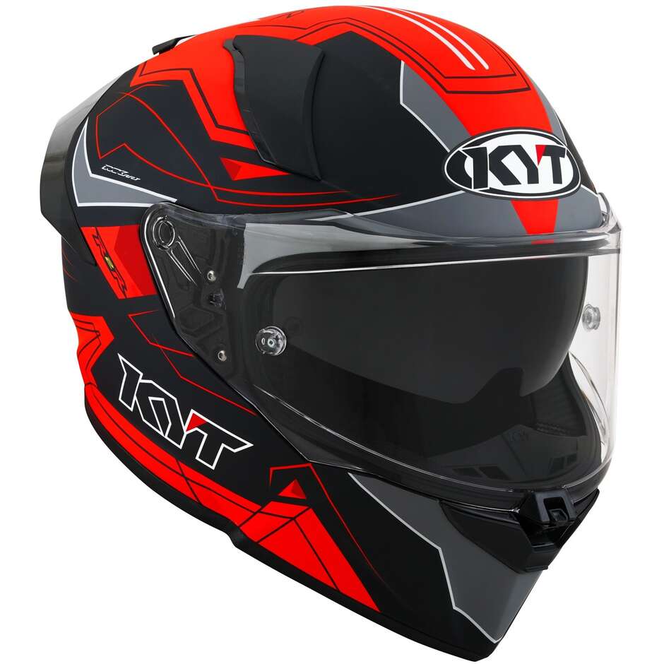 Casque de moto intégral KYT R2R LED noir mat rouge