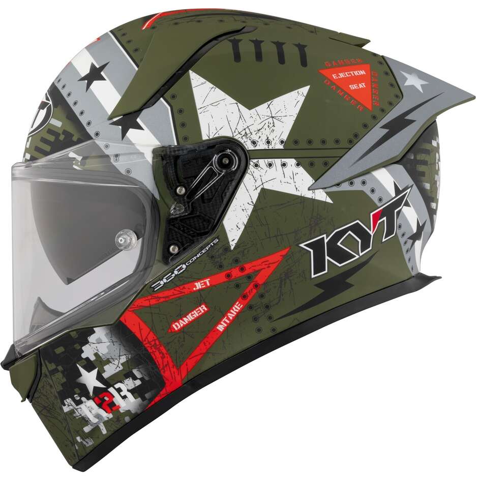 Casque de moto intégral KYT R2R MAX ASSAULT vert armée mat