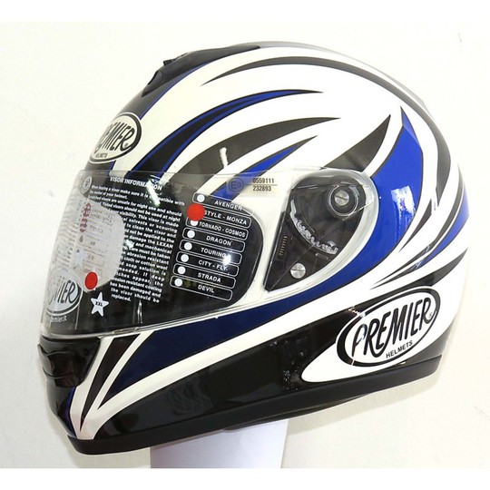Casque de moto intégral modèle Premeir Monza en fibre couleur W1 blanc-bleu