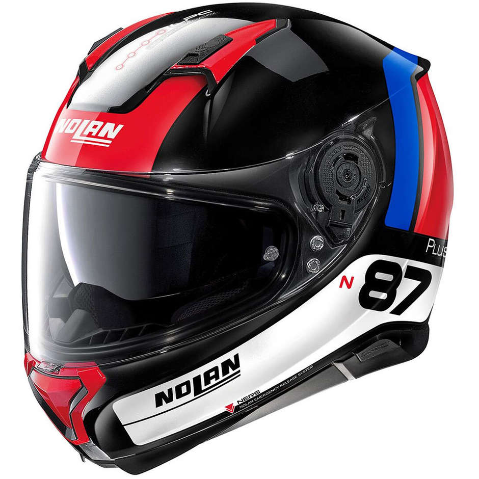Casque de moto intégral Nolan N87 PLUS DISTINCTIVE N-Com 028 Blu Rosso