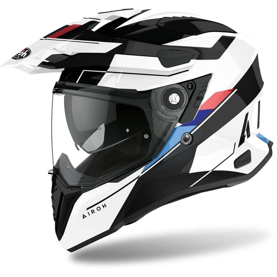Casque de moto intégral On-Off Touring Airoh COMMANDER Skill Glossy White