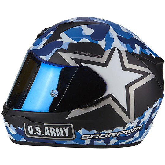 Casque de moto intégral Scorpion Exo-390 Army Blue Matt Black