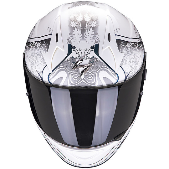 Casque de moto intégral Scorpion EXO 390 CLARA blanc argent