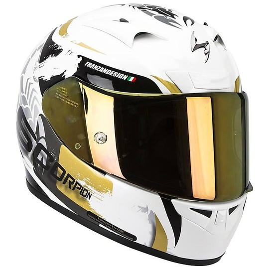 Casque de moto intégral Scorpion Exo-710 Air Cerberus blanc noir or