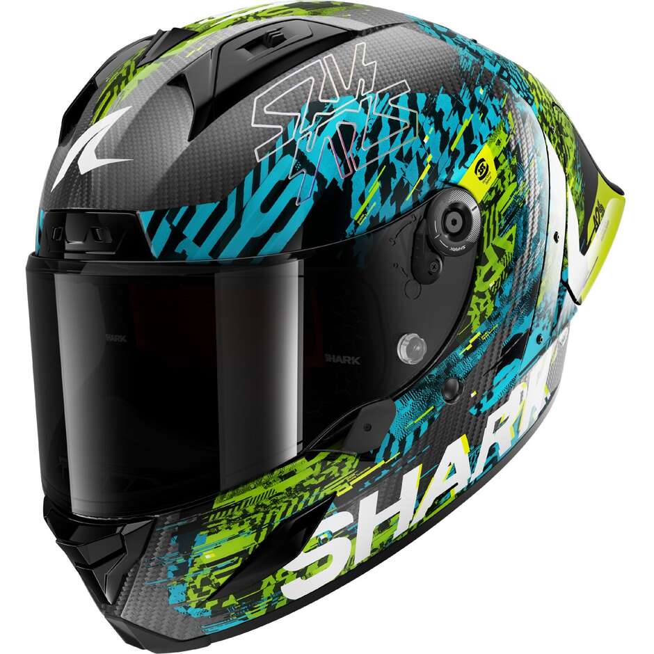 Casque de moto intégral Shark AERON-GP FIM RACING #2 SPEED-VIB Carbone Bleu Vert