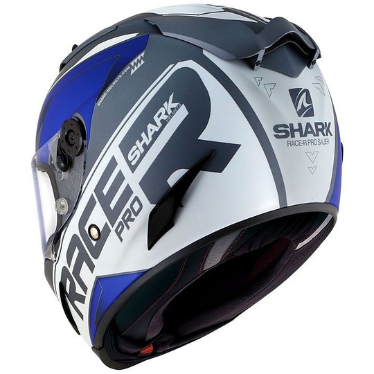 Casque de moto intégral Shark Race-R Pro SAUER Mat Blanc Bleu