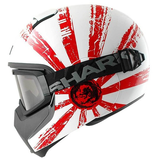 Casque de moto intégral Shark VANCORE avec des lunettes Ryu blanc rouge