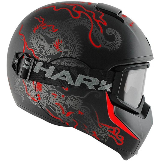 Casque de moto intégral Shark VANCORE avec des lunettes Ryu Matt Black Red