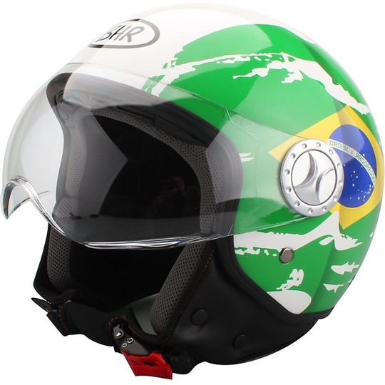 Casque de moto Jet Bhr 701 Fashion avec visière drapeau Brésil