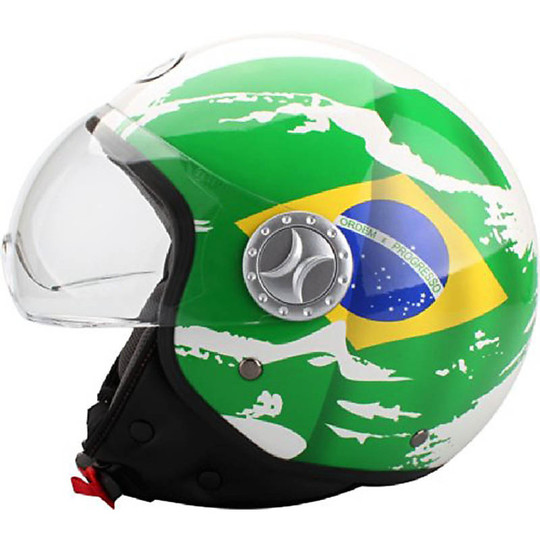 Casque de moto Jet Bhr 701 Fashion avec visière drapeau Brésil