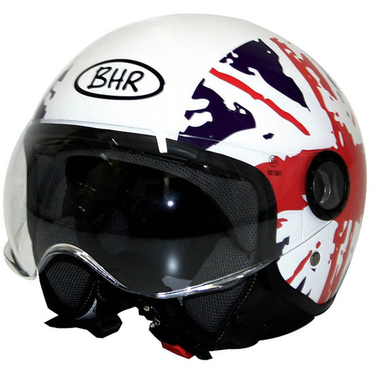 Casque de moto Jet Bhr 702 Fashion avec visière de drapeau anglais