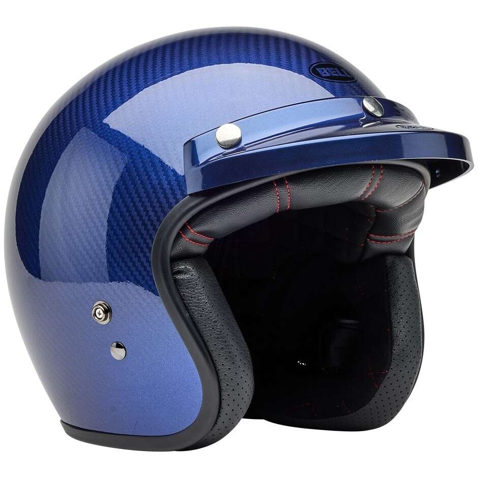 Casque de moto Jet Cafè Racer Bell CUSTOM 500 CARBON STEVE MCQUEEN LEMANS Bleu métallisé