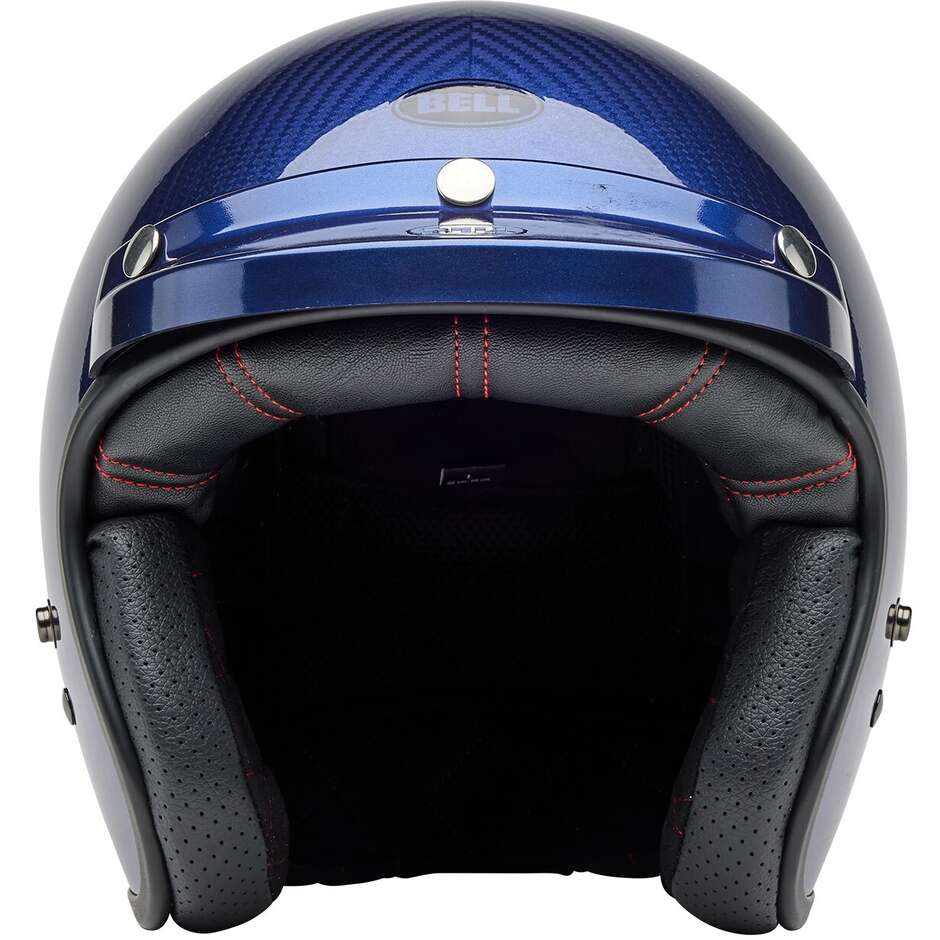 Casque de moto Jet Cafè Racer Bell CUSTOM 500 CARBON STEVE MCQUEEN LEMANS Bleu métallisé