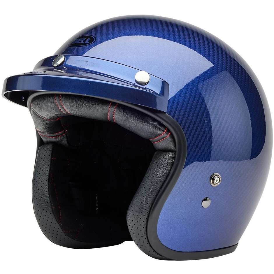 Casque de moto Jet Cafè Racer Bell CUSTOM 500 CARBON STEVE MCQUEEN LEMANS Bleu métallisé