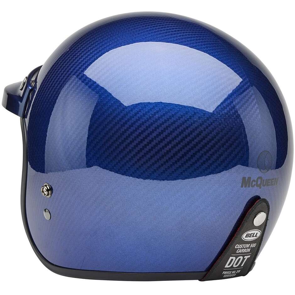 Casque de moto Jet Cafè Racer Bell CUSTOM 500 CARBON STEVE MCQUEEN LEMANS Bleu métallisé