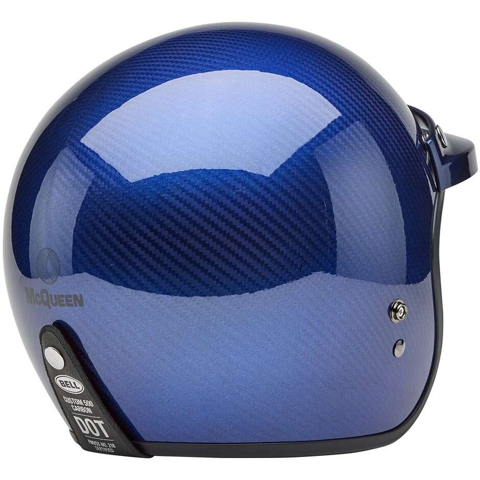 Casque de moto Jet Cafè Racer Bell CUSTOM 500 CARBON STEVE MCQUEEN LEMANS Bleu métallisé