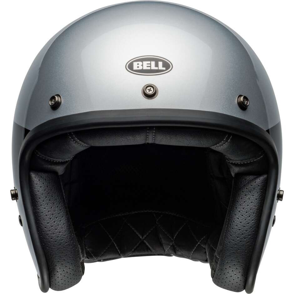 Casque de moto Jet Cafè Racer Bell CUSTOM 500 CHASSIS Argent Noir Brillant