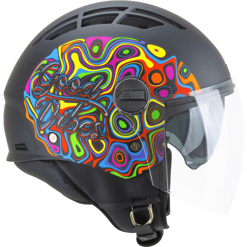 Casque de moto jet CGM 116L AIR LUCY, noir, bleu clair, vert, mat