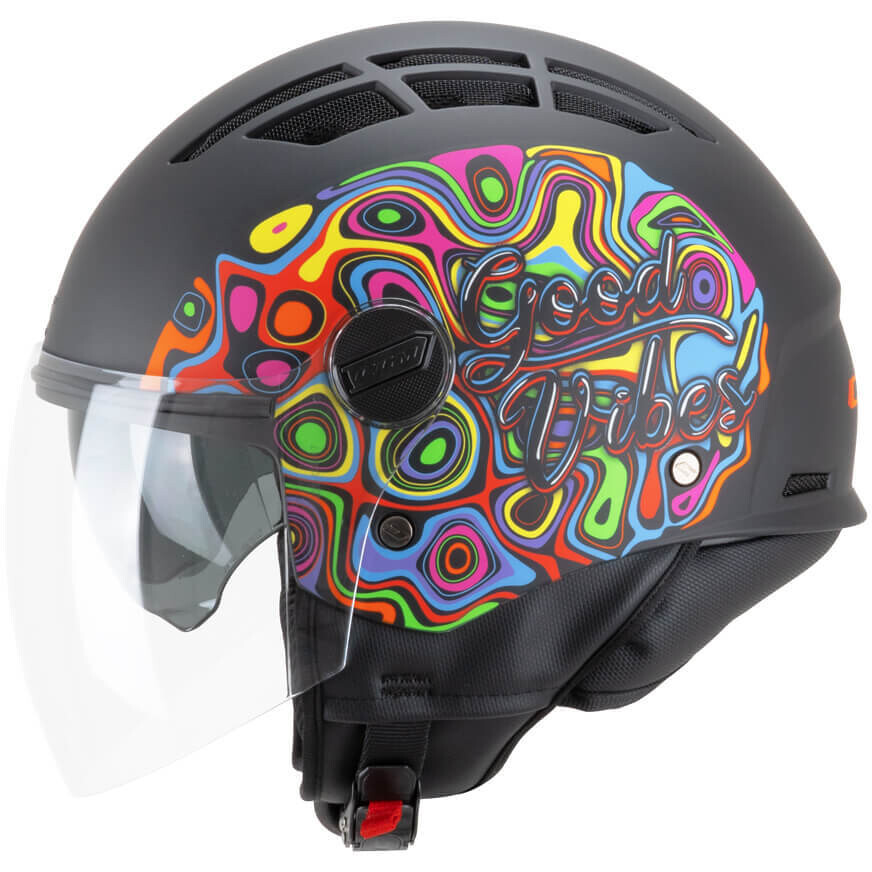 Casque de moto jet CGM 116L AIR LUCY, noir, bleu clair, vert, mat
